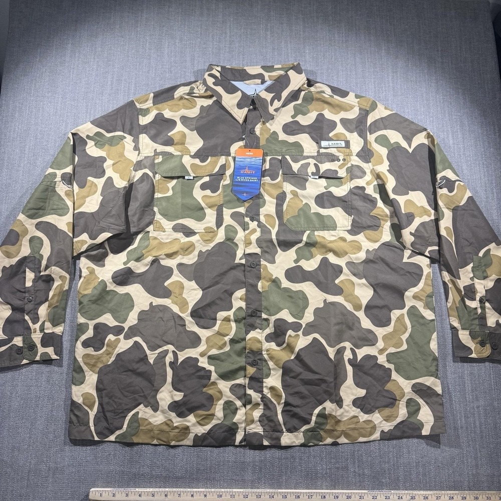 Habit Shirt Mens 3XL Camo Blue Springs Long Sleeve Button Up River Fishing